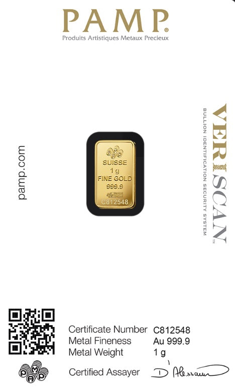 1 g PAMP Fortuna Gold Bar (.9999 Fine) Veriscan