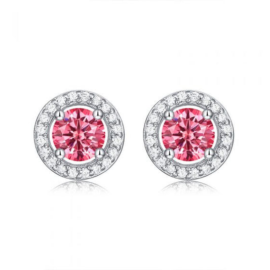 * Earrings *  Girl Pink Round Moissanite CZ 925 Sterling Silver Stud Earrings