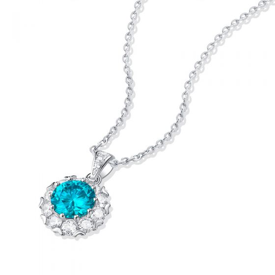 *Necklace* Elegant Blue Moissanite CZ Heart Border 925 Sterling Silver *Necklace*