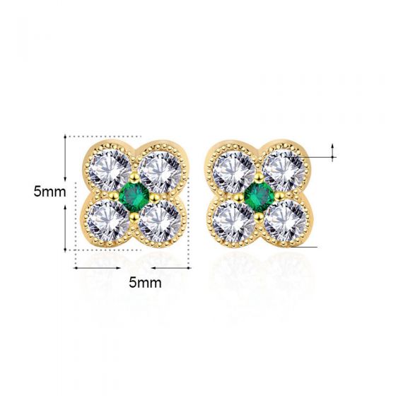 *Earrings*   Cute Mini CZ Four Leaf Clover Lucky 925 Sterling Silver Stud Earrings