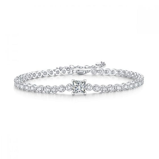 *Bracelet*  Square Moissanite Round CZ Chain 925 Sterling Silver Bracelet