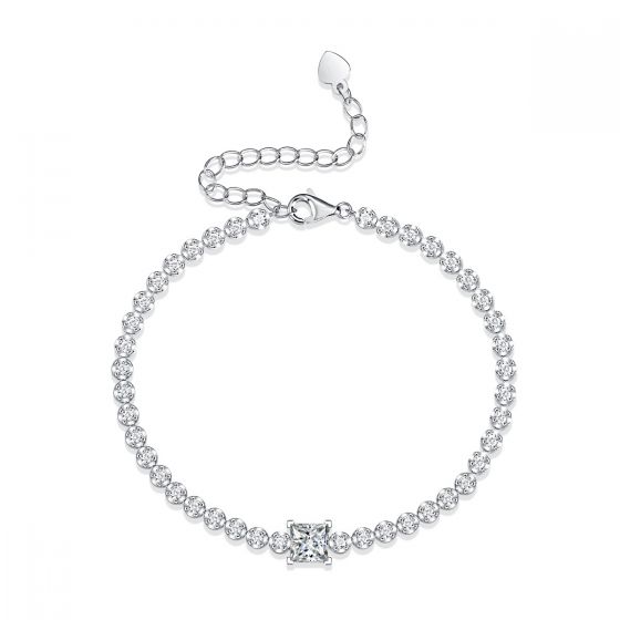 *Bracelet*  Square Moissanite Round CZ Chain 925 Sterling Silver Bracelet