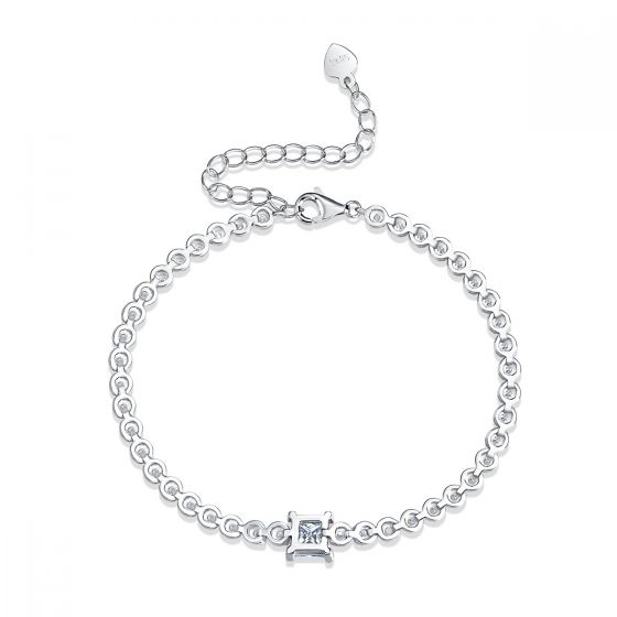 *Bracelet*  Square Moissanite Round CZ Chain 925 Sterling Silver Bracelet