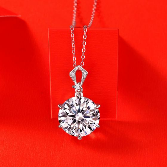 *Necklace* Elegant 10ct Round Moissanite CZ Heart Border 925 Sterling Silver *Necklace*