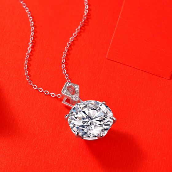 *Necklace* Elegant 10ct Round Moissanite CZ Heart Border 925 Sterling Silver *Necklace*