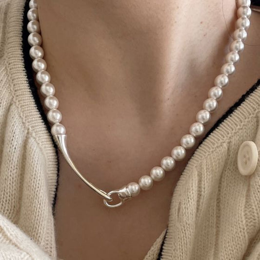 *Necklace*    Women Elegant Round Shell Pearls 925 Sterling Silver Necklace