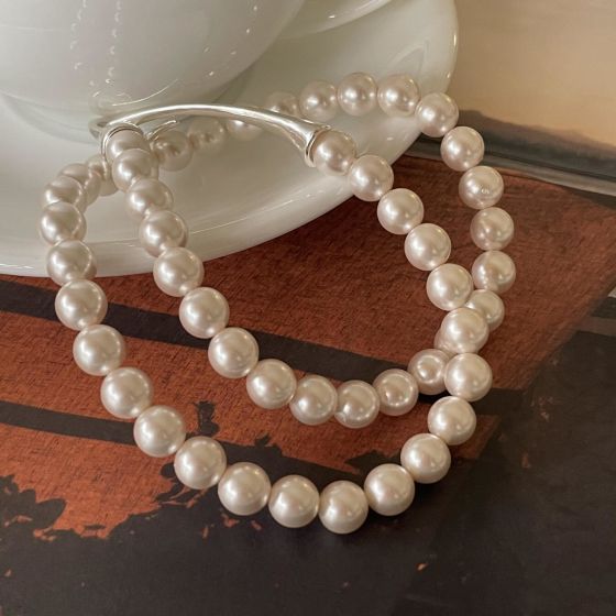 *Necklace*    Women Elegant Round Shell Pearls 925 Sterling Silver Necklace