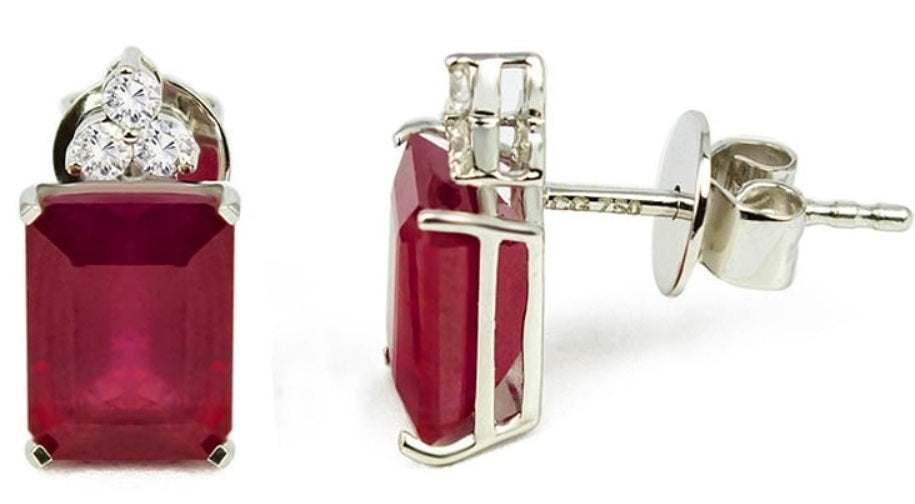 *Earring* Ruby Trio Diamonds Emerald-cut Earrings in 18K White Gold